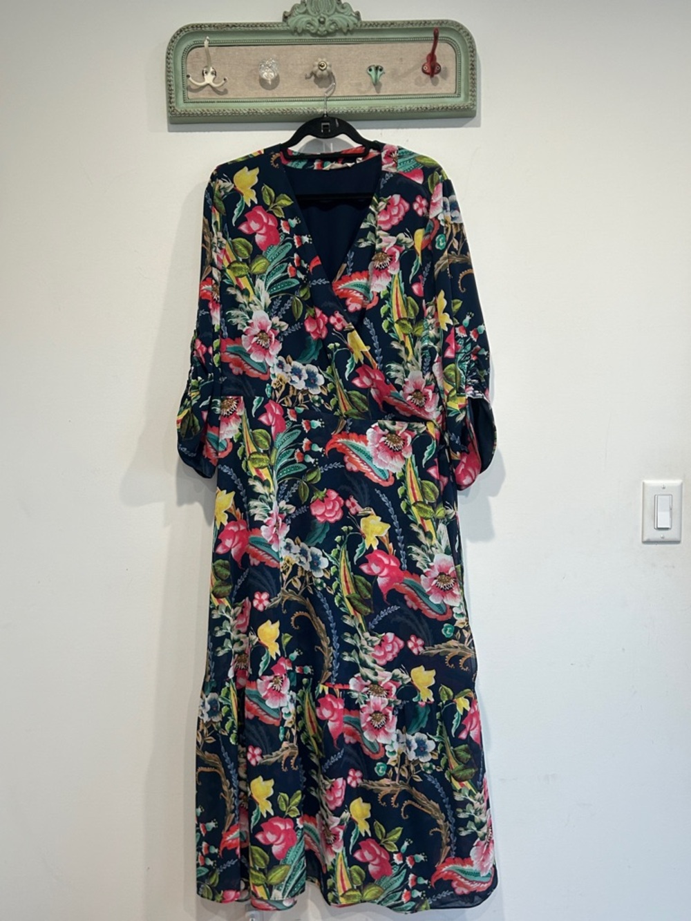 Soft Surroundings Samantha Navy Floral Maxi Wrap Dress plus size